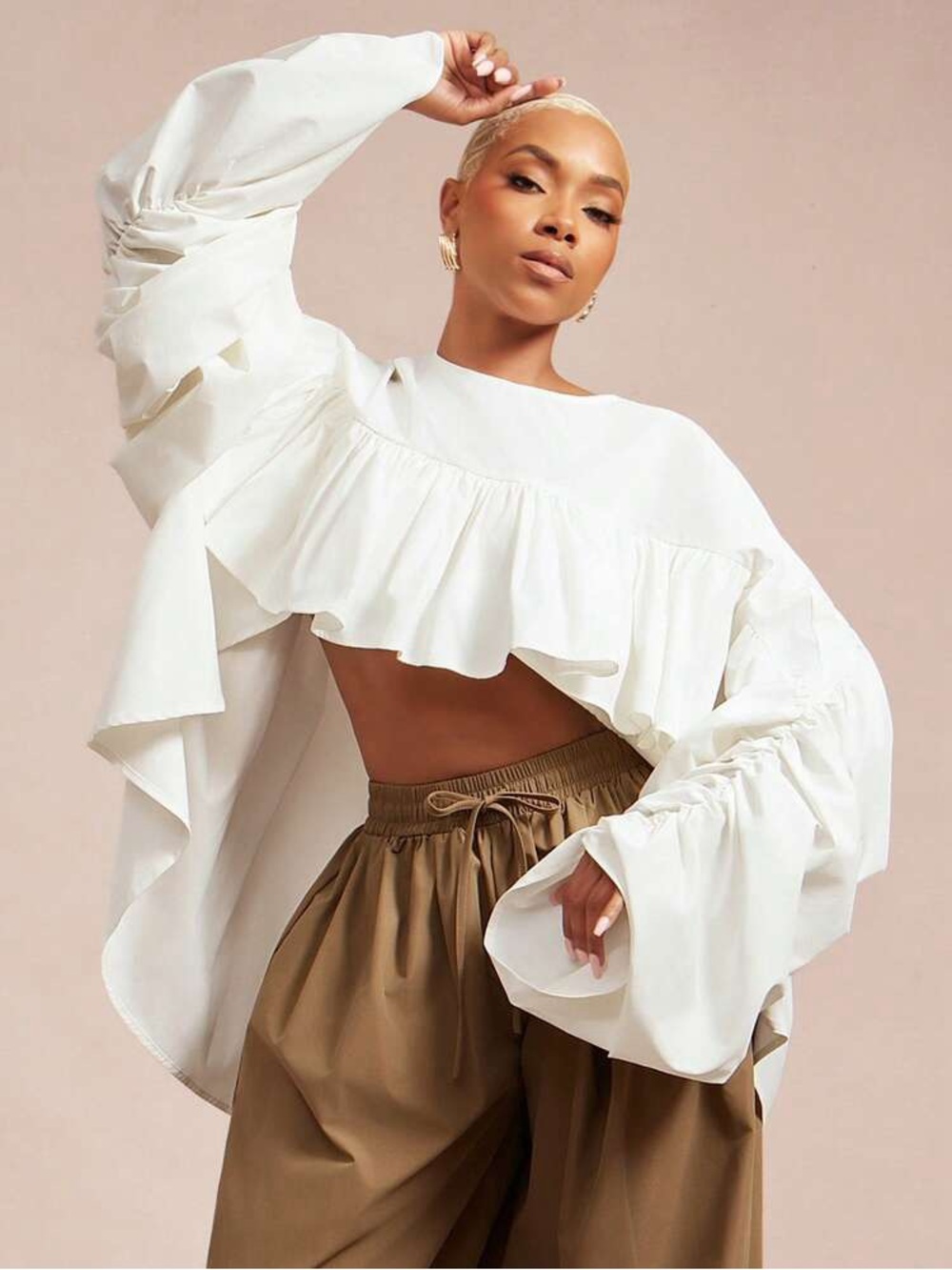 Women’s Ruffled Crop Top in WHITE